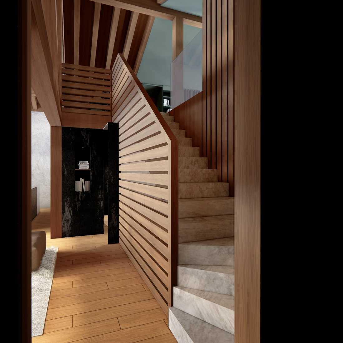Escalier dans un appartement en duplex dans un chalet