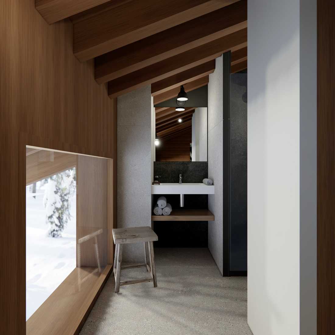 Salle de bain de l'appartement duplex dans un chalet
